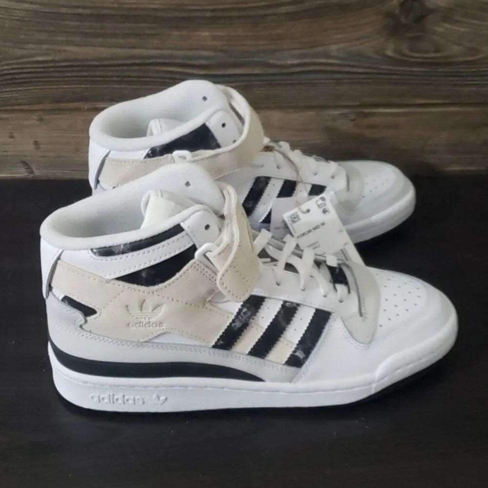 New Adidas‎ Forum Mid White Black Marble Sneakers